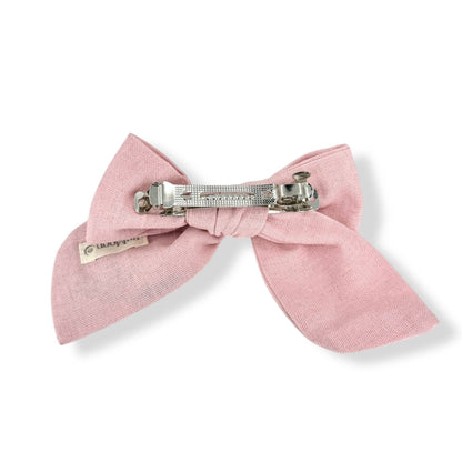 Pink Cloud Hand-Embroidered Baby Pink Bow | Soft White Floral