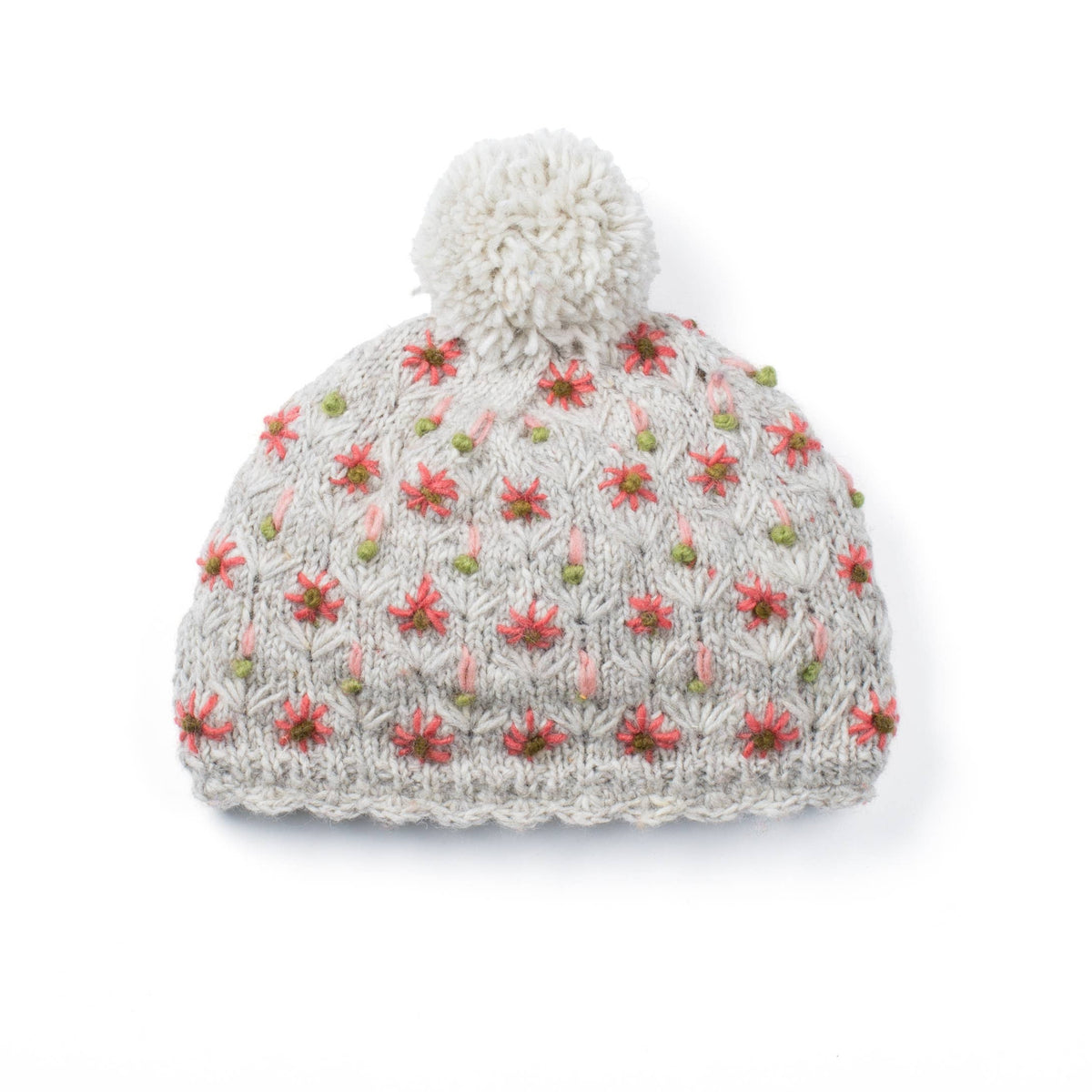 Anaya Beanie Hat – Wool Knit with Floral Embroidery
