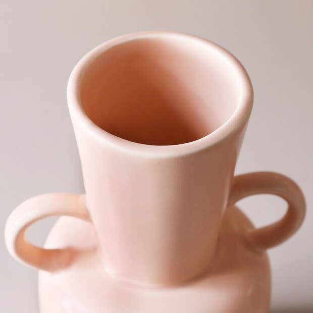 Pink Ceramic Vase with Handles, H20cm