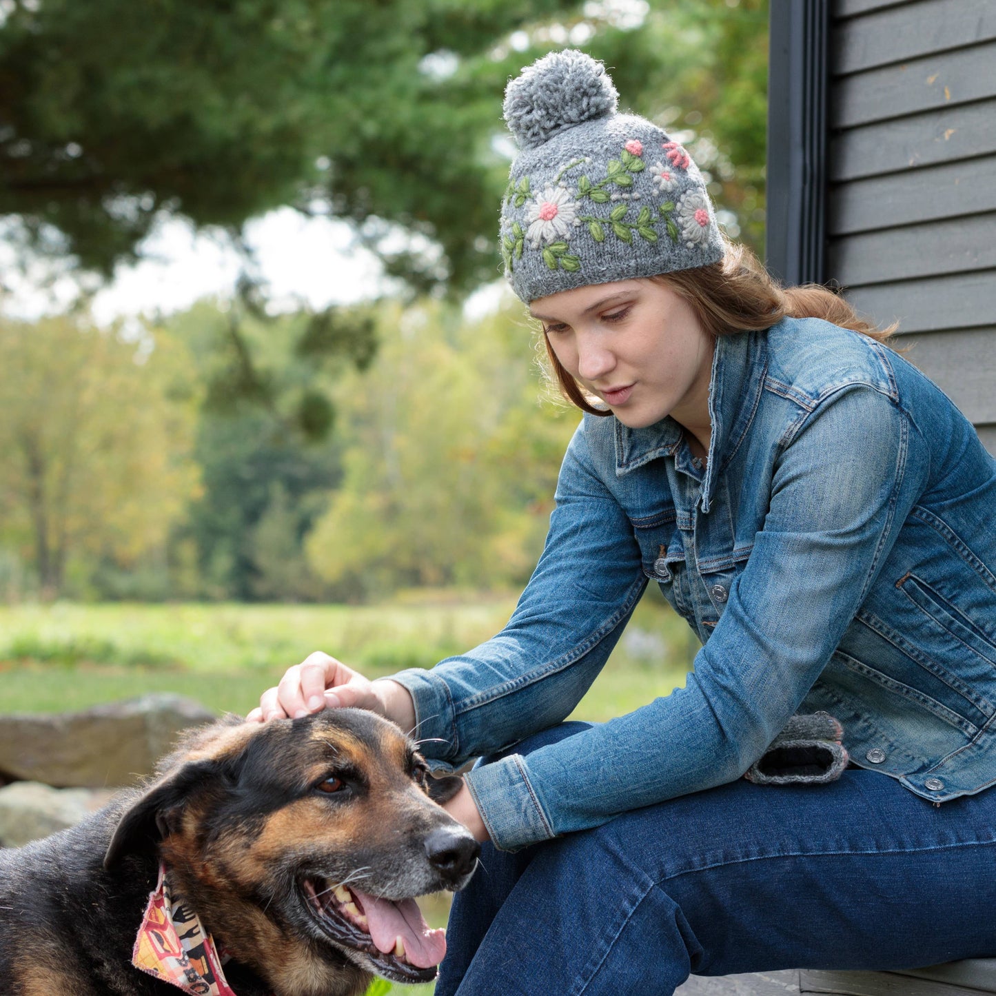 Olivia Hand-Embroidered Wool Hat with Pom