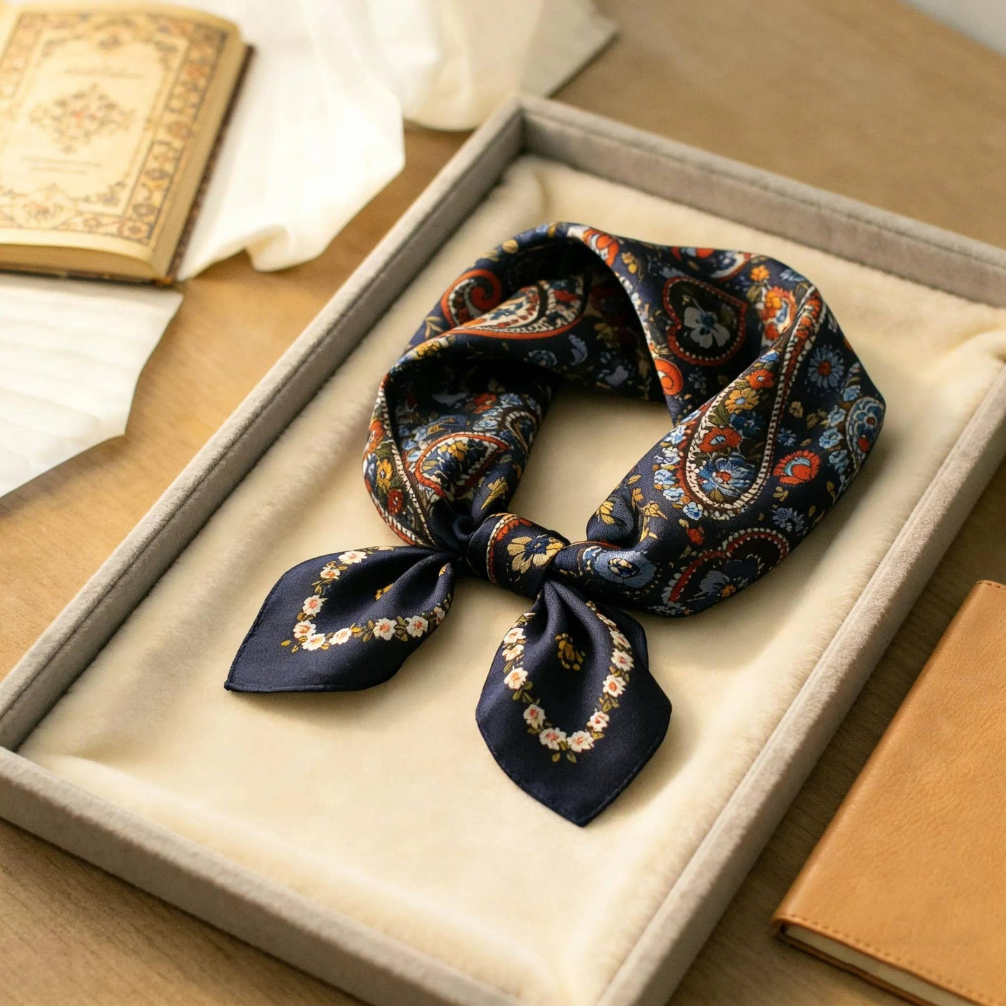 100% Mulberry Silk Paisley Print Twilly Bandana Scarf