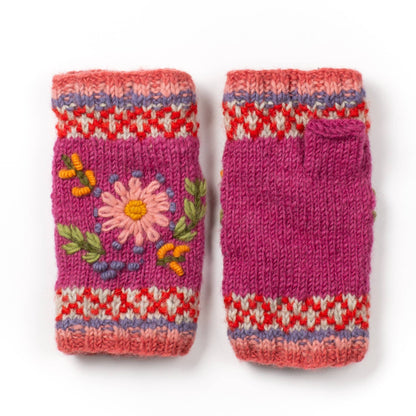 Abigail Hand Knit Wool Handwarmers with Floral Design