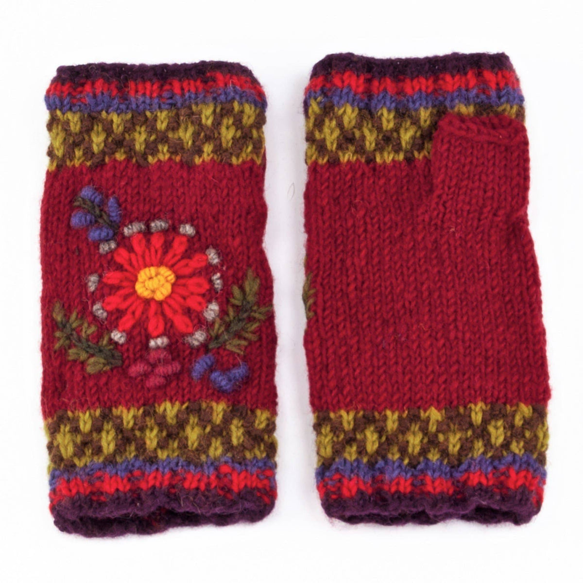 Abigail Hand Knit Wool Handwarmers with Floral Design