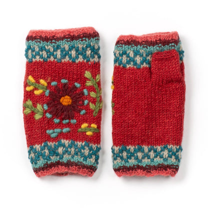 Abigail Hand Knit Wool Handwarmers with Floral Design
