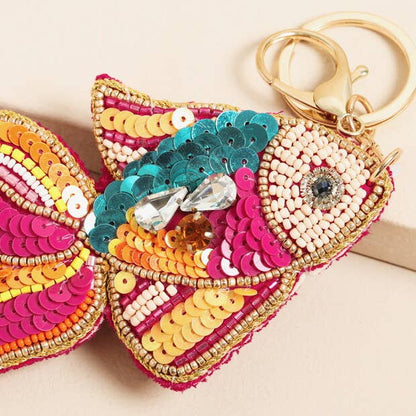 Beaded Rainbow Fish Keyring and Bag Charm