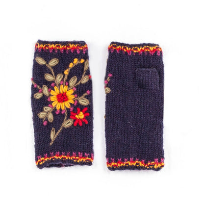 Olivia Knit Wool Handwarmers – Floral Embroidery
