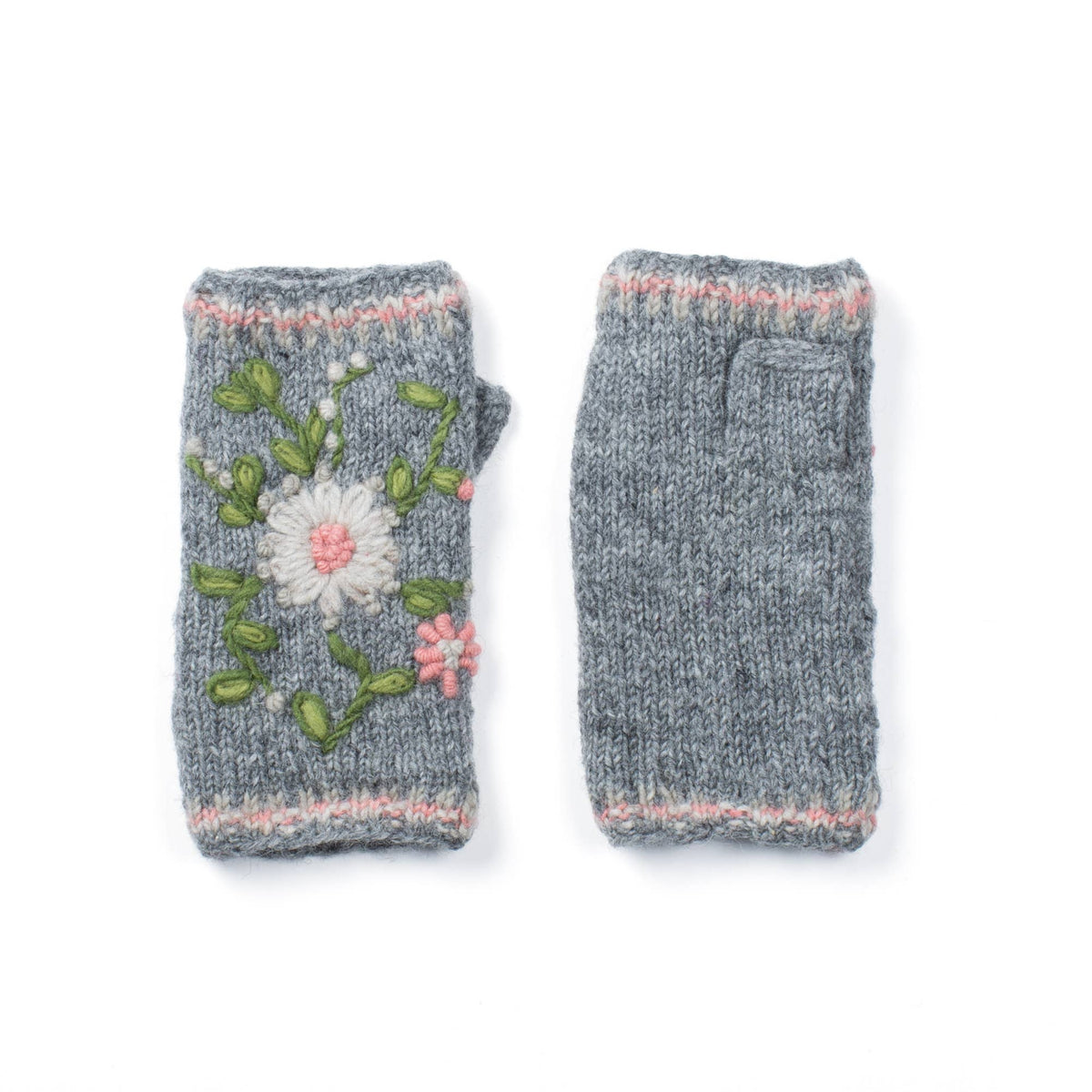 Olivia Knit Wool Handwarmers – Floral Embroidery