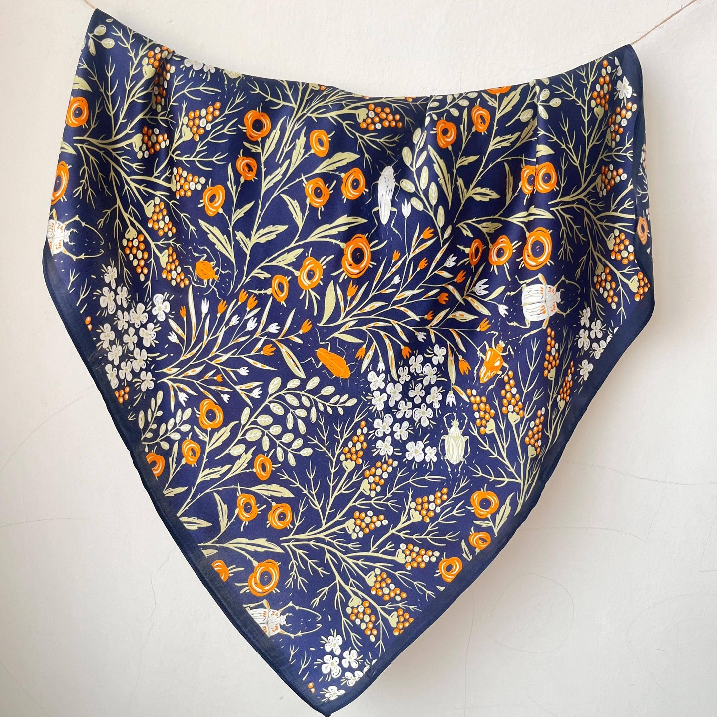 Navy Wildflower Silk Scarf | 100% Mulberry Silk