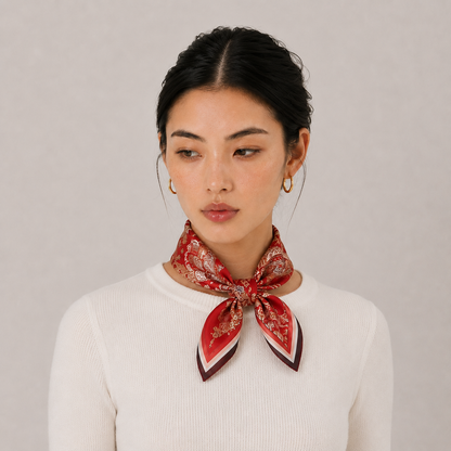 Red Paisley Silk Scarf | 100% Mulberry Silk