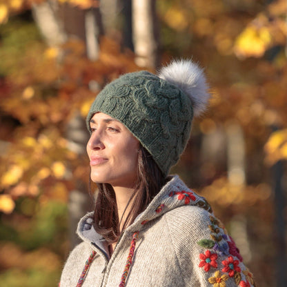 Haven Wool Knit Hat with Faux Fur Pom