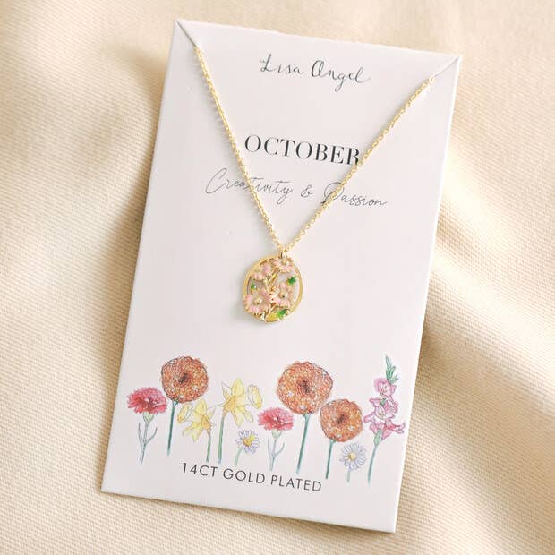 Enamel Oval Hoop Birth Flower Pendant Necklaces