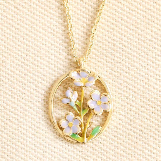 Enamel Oval Hoop Birth Flower Pendant Necklaces