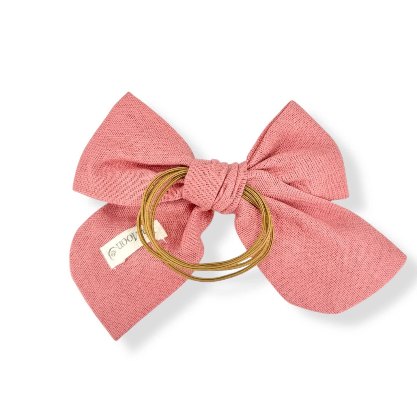 Salmon Pink Hand-Embroidered Linen Bow