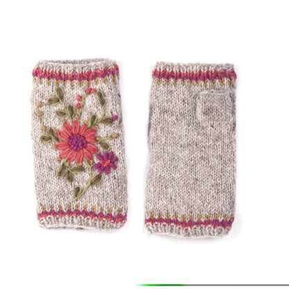 Olivia Knit Wool Handwarmers – Floral Embroidery