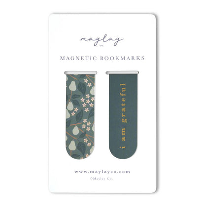 Pears Floral "I Am Grateful" Magnetic Gold Foil Bookmarks (Set of 2)