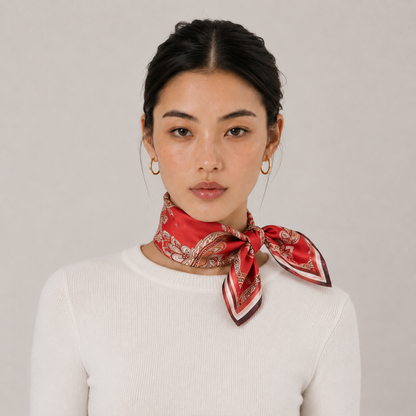 Red Paisley Silk Scarf | 100% Mulberry Silk
