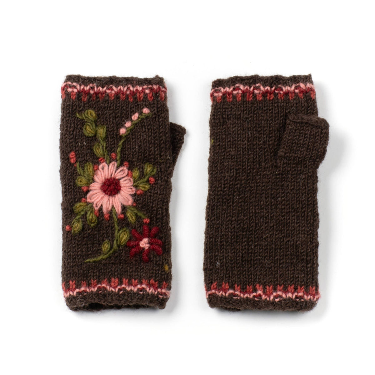 Olivia Knit Wool Handwarmers – Floral Embroidery