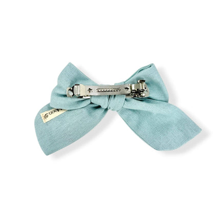 Serene Skies Hand-Embroidered Light Blue Bow | Soft Pink Floral