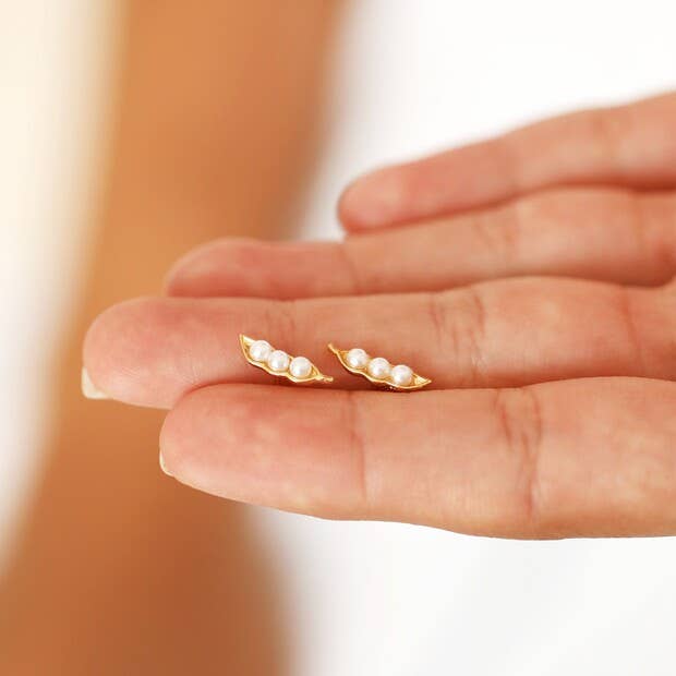 Pearl Peas in a Pod Earrings in Gold (3 Peas)