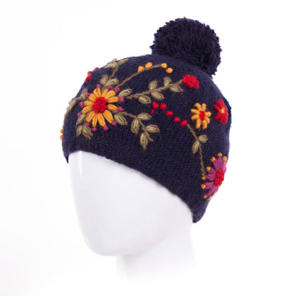 Olivia Hand-Embroidered Wool Hat with Pom