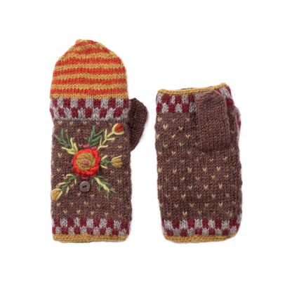 Aubrey Floral Embroidered Wool Flip Mittens | Handwarmer