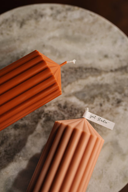 Large Ribbed Pillar Candles | Soy Wax