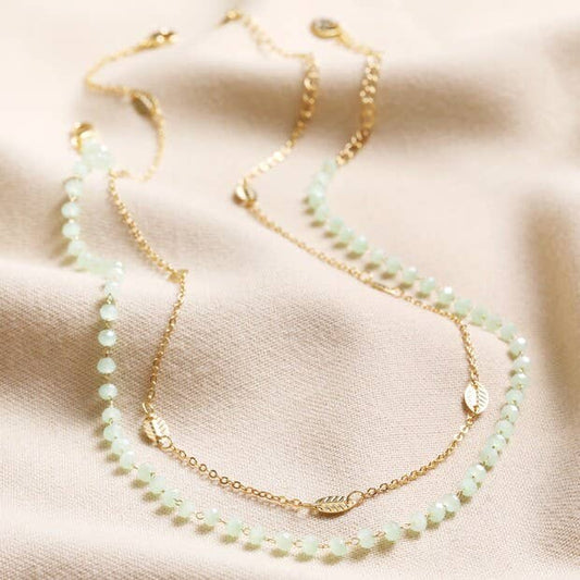 Leaf chain Beaded Necklace in 2 set Gold