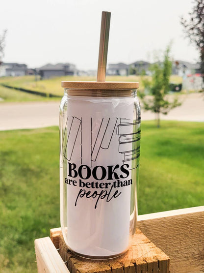 Books Are Better Glass Can w Bamboo Lid | Bookish | Sarcasm