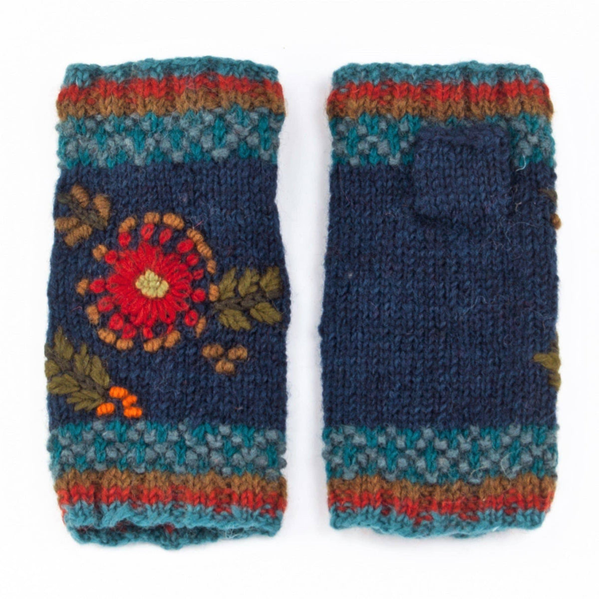 Abigail Hand Knit Wool Handwarmers with Floral Design