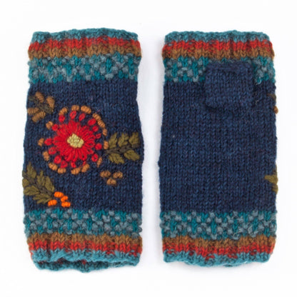 Abigail Hand Knit Wool Handwarmers with Floral Design