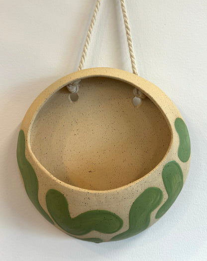 Phalsiii Ceramics Hanging Wall Planter - Green Squiggles