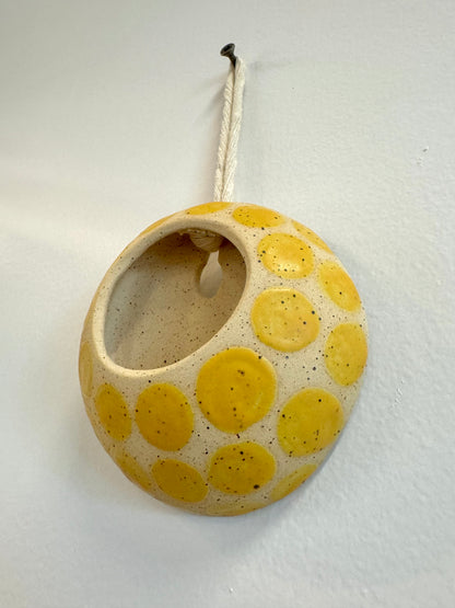 Phalsiii Ceramics Hanging Wall Planter - Yellow Polka Dots