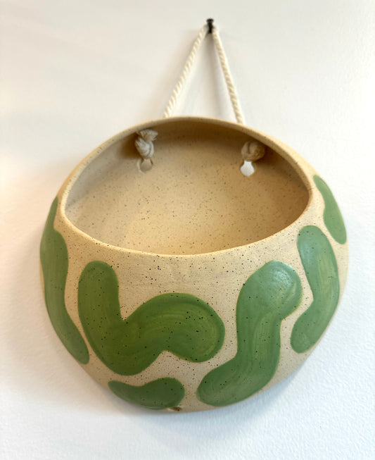 Phalsiii Ceramics Hanging Wall Planter - Green Squiggles