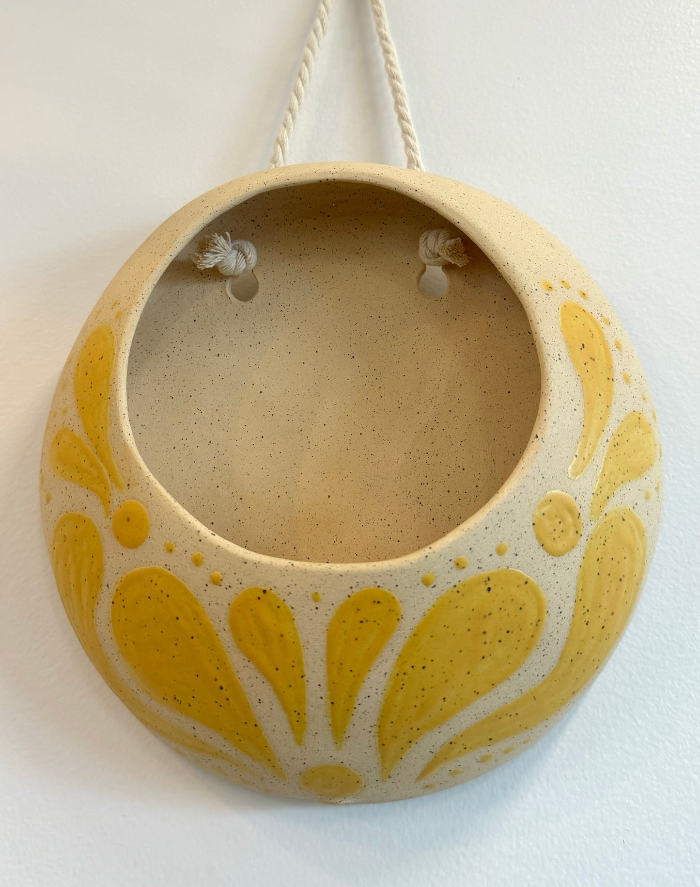 Phalsiii Ceramics Hanging Wall Planter - Yellow Paisley