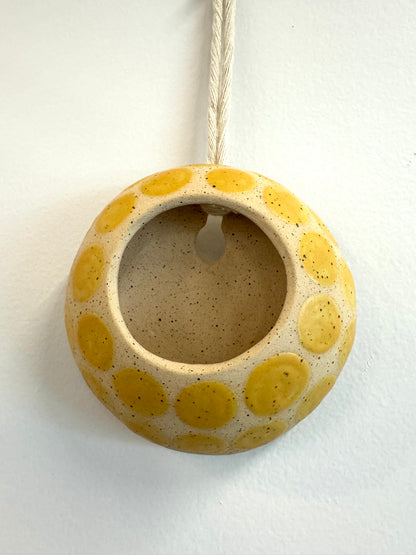 Phalsiii Ceramics Hanging Wall Planter - Yellow Polka Dots