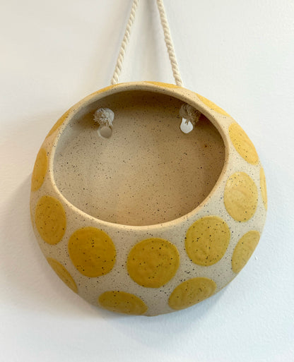 Phalsiii Ceramics Hanging Wall Planter - Yellow Polka Dots