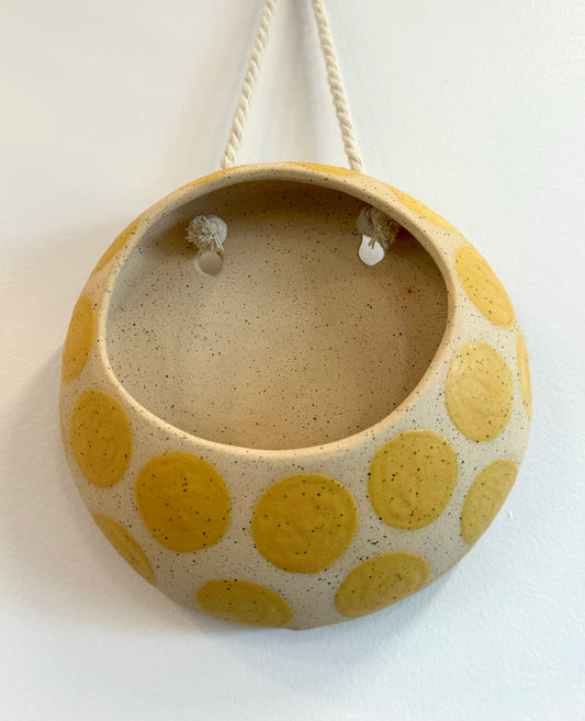 Phalsiii Ceramics Hanging Wall Planter - Yellow Polka Dots