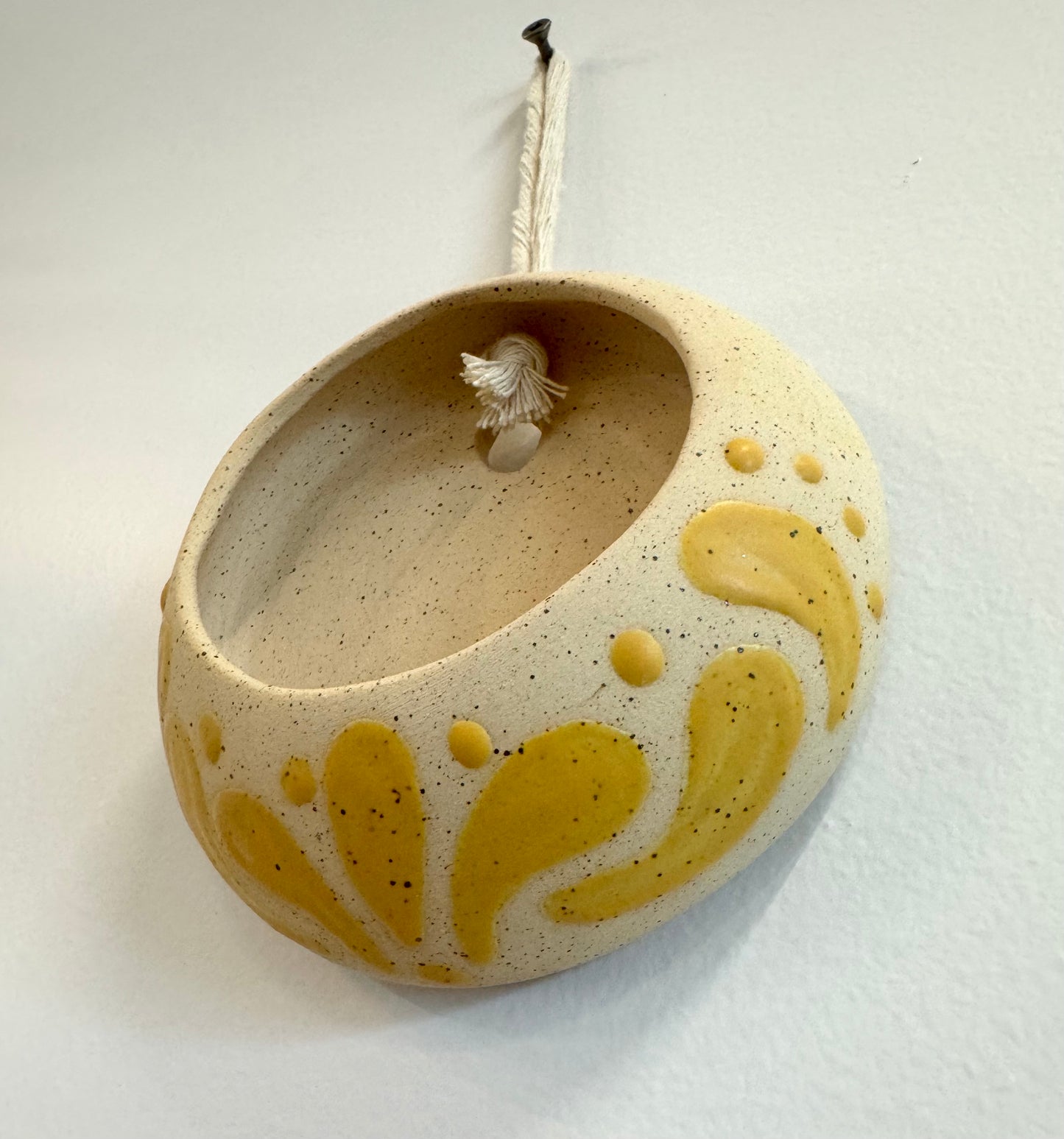 Phalsiii Ceramics Hanging Wall Planter - Yellow Paisley