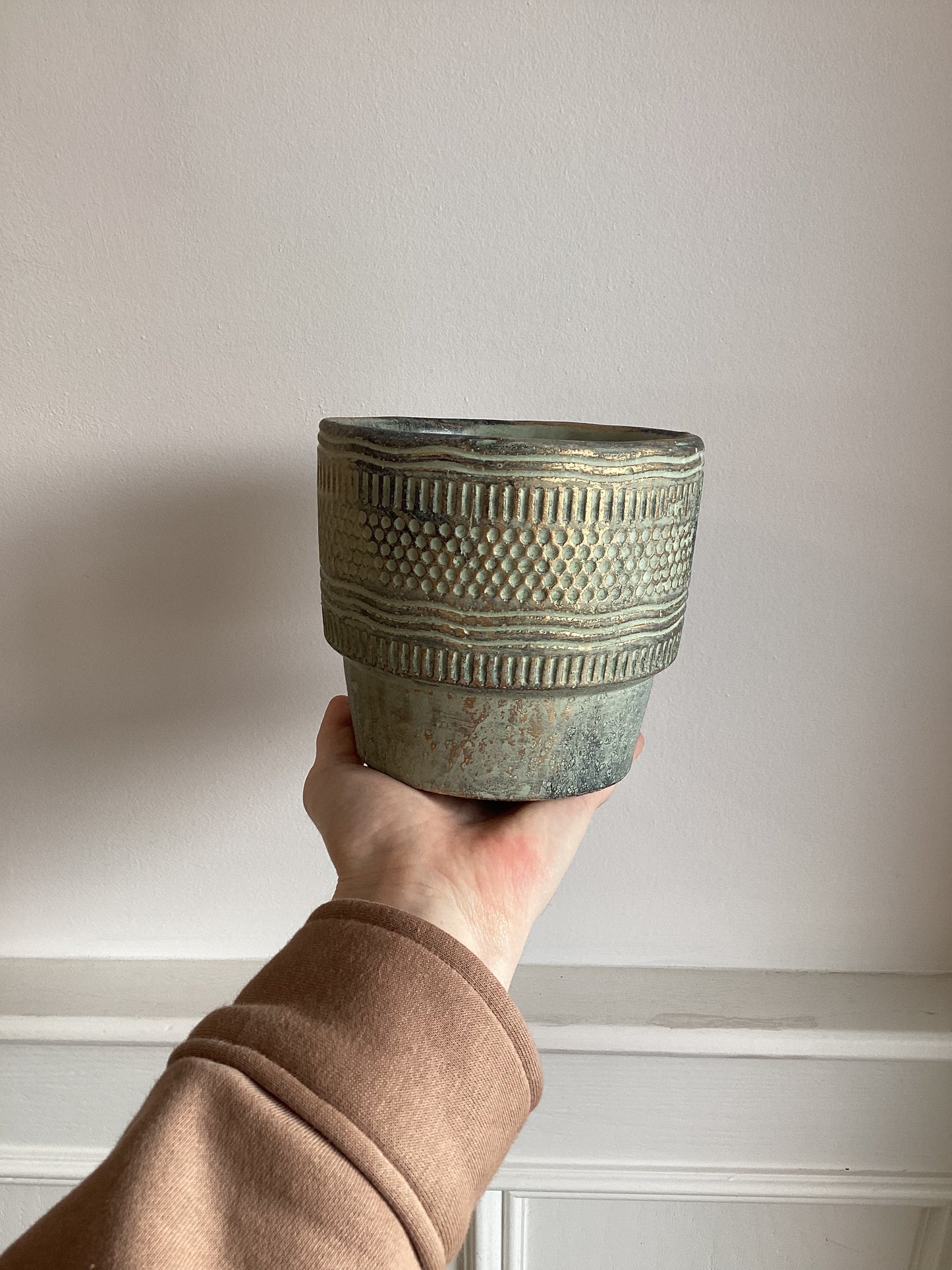 Antique Cement Pot with Gold