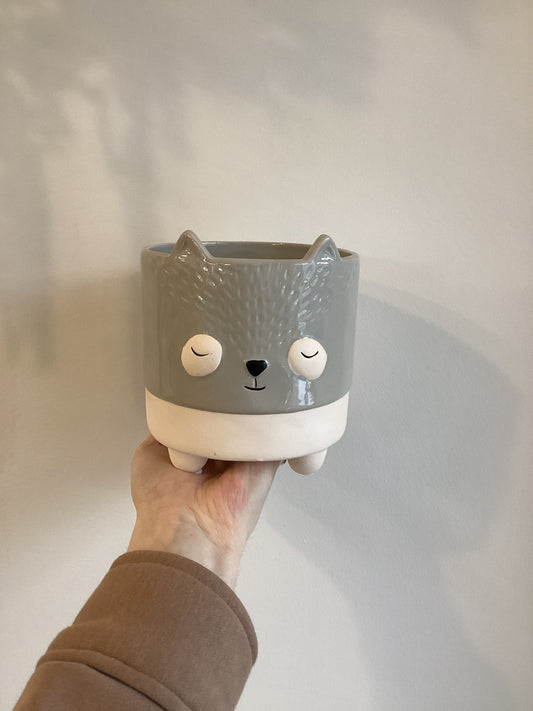 FOOTED GREY GLAZED FOX POT
