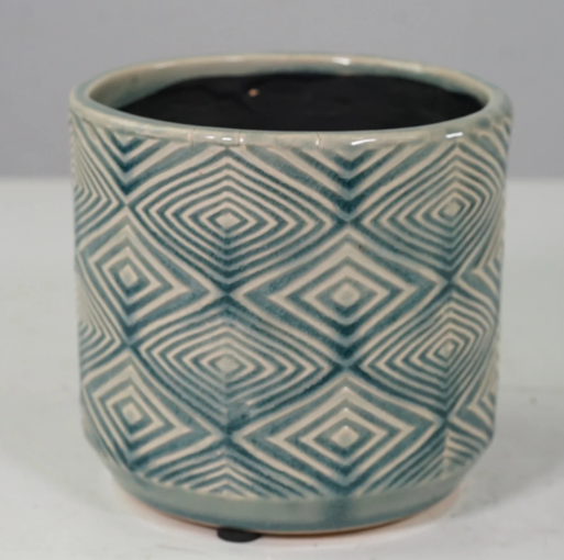 Blue Diamond Patterned Ceramic Pot