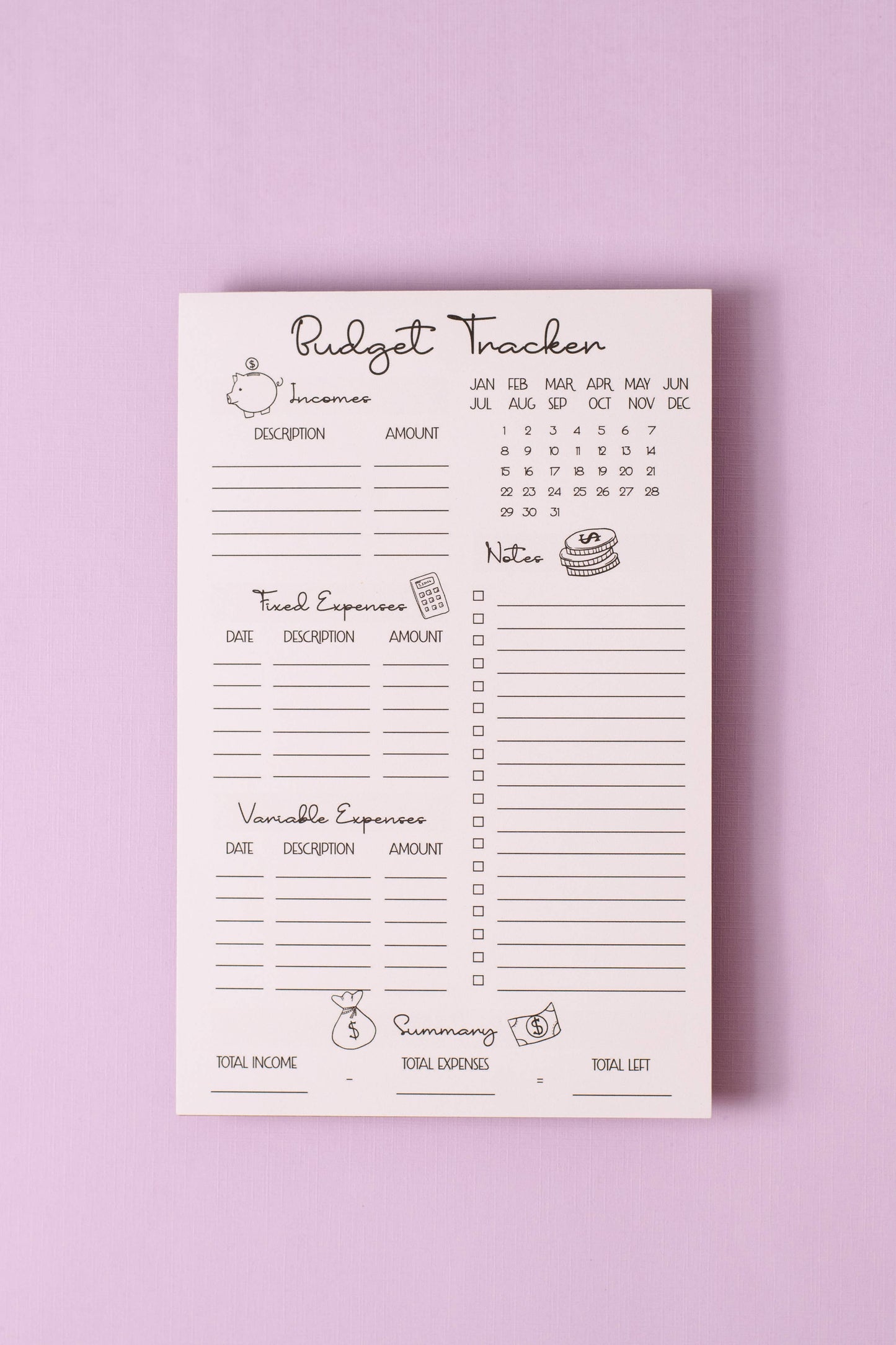 Budget Tracker - 25 pg Notepad