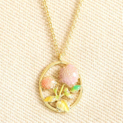 Enamel Oval Hoop Birth Flower Pendant Necklaces