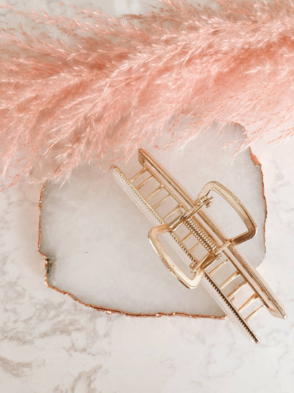 Gold Metal & Pearl Hair Claw Clip