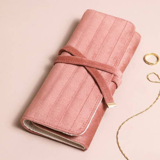 Dusky Pink Velvet Jewellery Roll