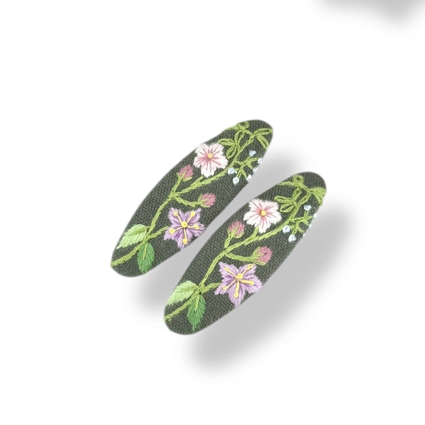 Sage Bloom Hand Embroidered Hair Clips