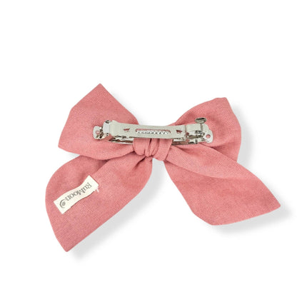 Salmon Pink Hand-Embroidered Linen Bow