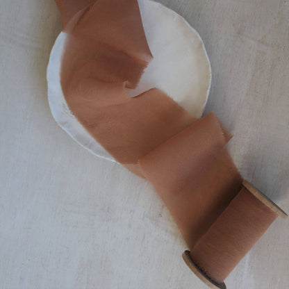 TERRA COTTA Silk Chiffon Ribbon Hand Torn