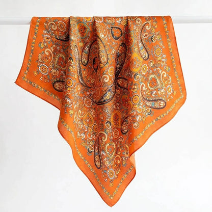 Orange Baroque Floral Silk Scarf | 100% Mulberry Silk