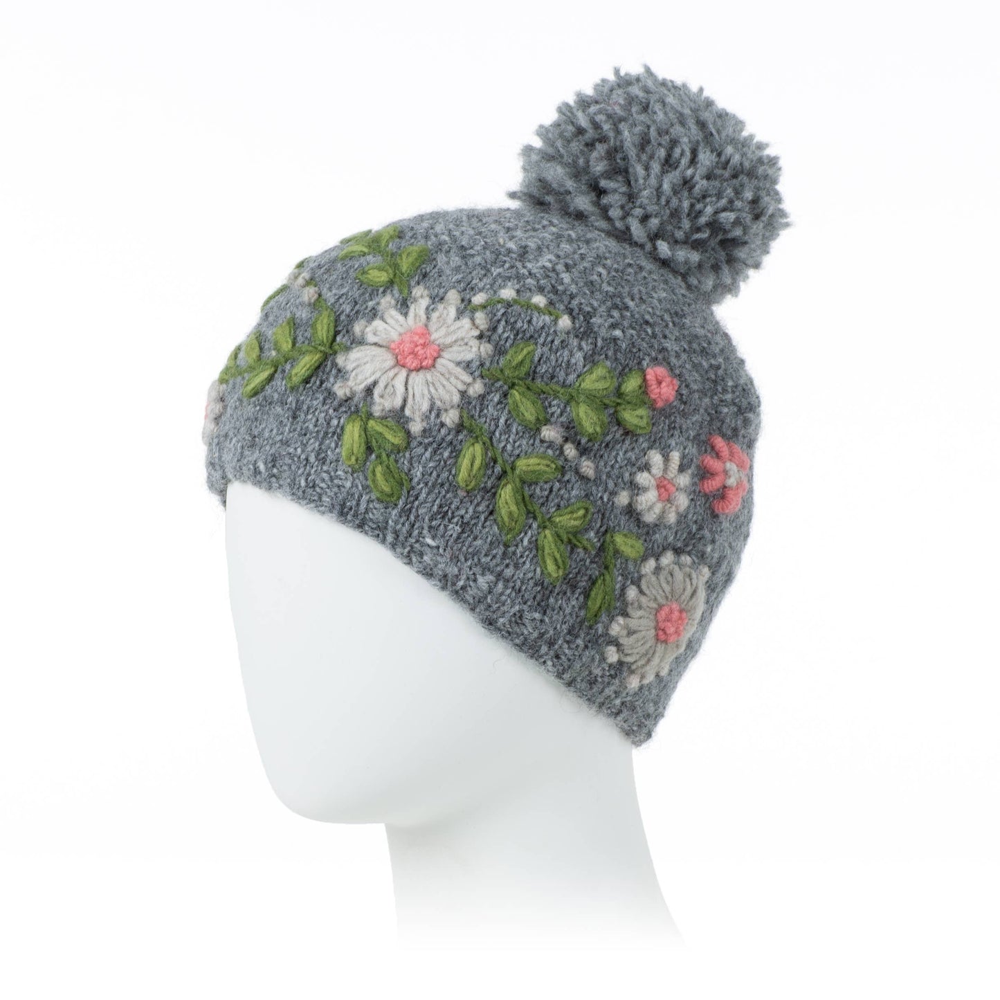 Olivia Hand-Embroidered Wool Hat with Pom